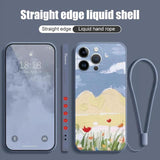 Luxury Oil Painting Flower Silicone Case With Lanyard For iPhone 14 13 12 series