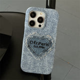 Unique Retro Letter Love Heart Denim Canvas Case For iPhone 14 13 12 series