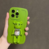 Fashion Color Soft Silicone With BearBrick Foldable Stand For iPhone 14 13 12 series
