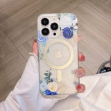Magnetic Charging Magsafe Frosted Transparent Flower Case for iPhone 14 13 12 series