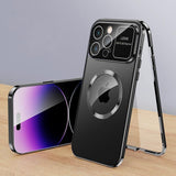 Metal Aluminum Alloy Magsafe Magnetic Adsorption 360°Full Screen Lens HD Glass Case For iPhone 14 13 12 series
