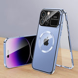 Metal Aluminum Alloy Magsafe Magnetic Adsorption 360°Full Screen Lens HD Glass Case For iPhone 14 13 12 series