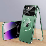 Metal Aluminum Alloy Magsafe Magnetic Adsorption 360°Full Screen Lens HD Glass Case For iPhone 14 13 12 series