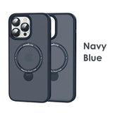 Metal Lens Ring Camera Glass Protection Phone Case With Magnetic Magsafe Rotating Stand For iPhone 15 14 13 12 series