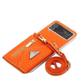 Crossbody Strap Leather Wallet Case For Samsung Galaxy Z Flip 4 3
