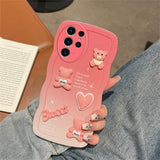 3D Bear Gradient Case With Wrist Strap Chain For Samsung Galaxy S23 S22 S21 series