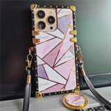 Fashion Glitter Diamond Square Lanyard Geometric Splicing Case for iPhone 14 13 12 series