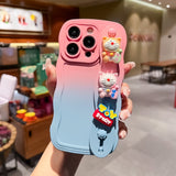 Dual Colour Gradient Wave Case With Wristband For iPhone 14 13 12 series