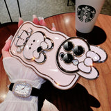 New Cartoon Rabbit Case With Makeup Mirror Holder For iPhone 14 13 12 series