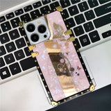 Mirror 3D Butterfly Flower Plating Soft Square Case For iPhone 14 13 12 series