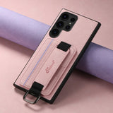 PU Leather Card Holder Wallet Case With Wrist Ring For Samsung Galaxy S24 S23 S22 Ultra Plus