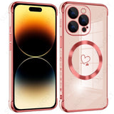Luxury Plating Magsafe Wireless Charging Shockproof Case With Heart Pattern For iPhone 14 13 12 series
