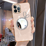 Bling Glitter Rabbit Makeup Mirror Plating Case for iPhone 13 12 11 Pro Max Mini