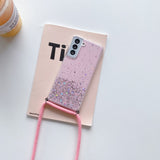 Hang Neck Strap Lanyard Glitter Clear Case For Samsung Galaxy S21 S20 Note 20 Series