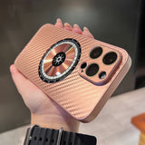 Luxury Carbon Fiber Texture Magsafe Magnetic Lens Glass Protection Case For iPhone 14 13 12 series