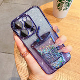 Glitter Quicksand Bubble Tea Cup Clear Soft Case For iPhone 14 13 12 series