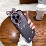 Glitter Diamond Bear Stand Holder Transparent Plating Silicone Case for iPhone 14 13 12 series