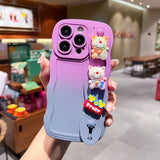 Dual Colour Gradient Wave Case With Wristband For iPhone 14 13 12 series