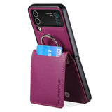 Magnetic Ring Holder Kickstand Vertical Leather Wallet Cards Solt Case for Samsung Galaxy Z Flip 4 3