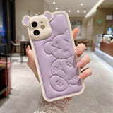 Luxury Bear Camera Soft Leather Case for iPhone 14 13 12 series