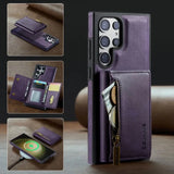 Wireless Charging Magnetic Card Holder Leather Wallet Case For Samsung Galaxy S24 S23 S22 series