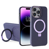 Luxury Carbon Fiber Texture Bracket Ring Magnetic Stand Magsafe Wireless Charging Case For iPhone 14 13 series