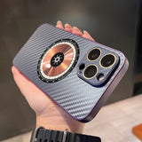 Luxury Carbon Fiber Texture Magsafe Magnetic Lens Glass Protection Case For iPhone 14 13 12 series