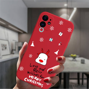 Cute Cartoon Merry Christmas Santa Claus Red Silicone Phone Case For iPhone 13 12 11 Series