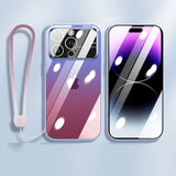 Fashion Gradient Color Big Window Transparent Armor Lanyard Case for iPhone 14 13 12 series