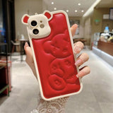 Luxury Bear Camera Soft Leather Case for iPhone 14 13 12 series