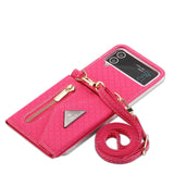 Crossbody Strap Leather Wallet Case For Samsung Galaxy Z Flip 4 3