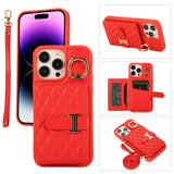 Crossbody Lanyard Flip Leather Wallet Case With Metal KickStand Ring for iPhone 15 14 13 12 series