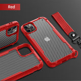 Shockproof Carbon Fiber Case with Wrist Strap For iPhone 12 11 Series