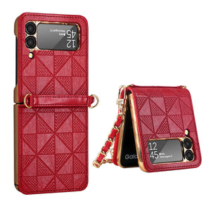 Diamond Texture Leather Case Crossbody Chain for Samsung Galaxy Z Flip 3