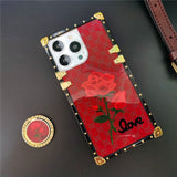 Luxury Mirror Face Plaid Red Rose Flower Case For iPhone 14 13 12 series