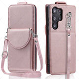 Leather Standing KickStand Wallet Case With Crossbody Lanyard For Samsung Galaxy S23 S22 S21 Ultra Plus