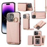 Crossbody Leather Wallet Card Slots Lanyard Strap Mirror Ring Holder Case for iPhone 14 13 12 series