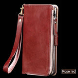 Multifunctional Genuine Leather Wallet Zipper Stand Holder Case For iPhone 12 11 X Series