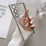 Magnetic Wireless Charging Crystal Clear Silicone Case For Samsung S24 S23 S22 S21 Ultra Plus