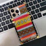 Bohemian Ethnic Style Pattern Geometric Flower Square Case For iPhone 14 13 12 series