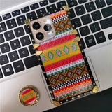 Bohemian Ethnic Style Pattern Geometric Flower Square Case For iPhone 14 13 12 series