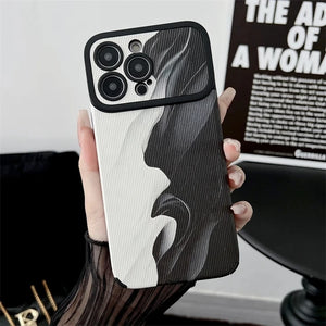 Retro Black White Waves Big Windows Shockproof Soft Case With Lens Protection For iPhone 15 14 13 12 series