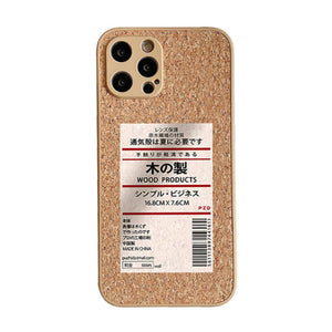 Japanese Wood Grain Label Soft Cork Fiber Cooling Case For iPhone 13 12 Series