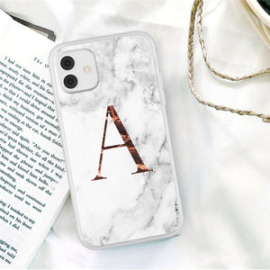 Initial Letter A Z Crown Soft Matte Marble Phone Case For iPhone 12 11 Series