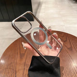 Matte Glossy Color Magnetic Wireless Magnet RingTransparent Armor Hard Case for iPhone 15 14 13 series
