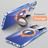 Transparent Magnetic Stand Bracket Glass Lens Film Cases For iPhone 15 14 13 12 series