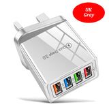 EU US UK Plug 4 Ports Charger Quick Charge 3.0 Wall for iPhone Samsung Xiaomi Huawei