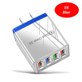 EU US UK Plug 4 Ports Charger Quick Charge 3.0 Wall for iPhone Samsung Xiaomi Huawei