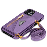 Zipper Wallet Card Holder Lanyard Strap Crossbody Leather Case for iPhone 13 12 11 Pro Max Mini