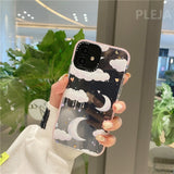 Cute Clouds Moon Thick Border Transparent Soft Cover Case For iphone 12 11 Series